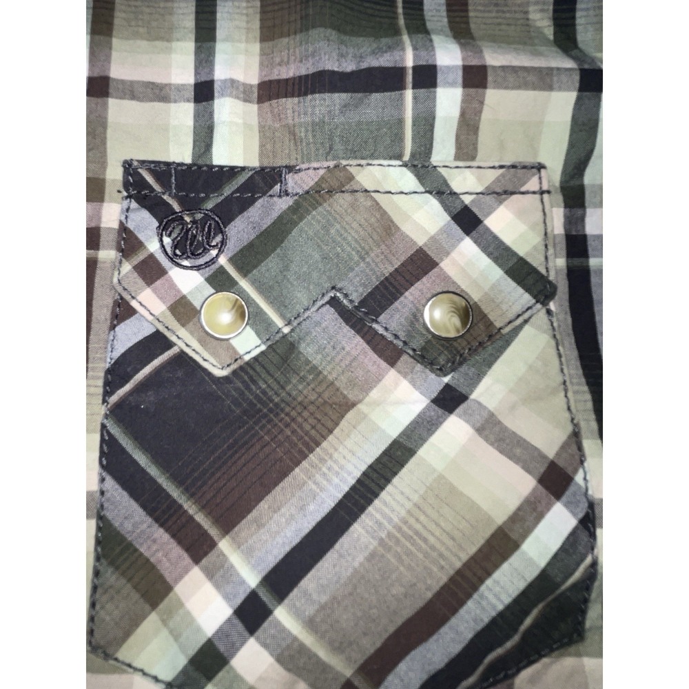 Wrangler Western Cowboy Men's Pearl Snap Short Sleeve Shirt Green Plaid Large - Picture 3 of 10